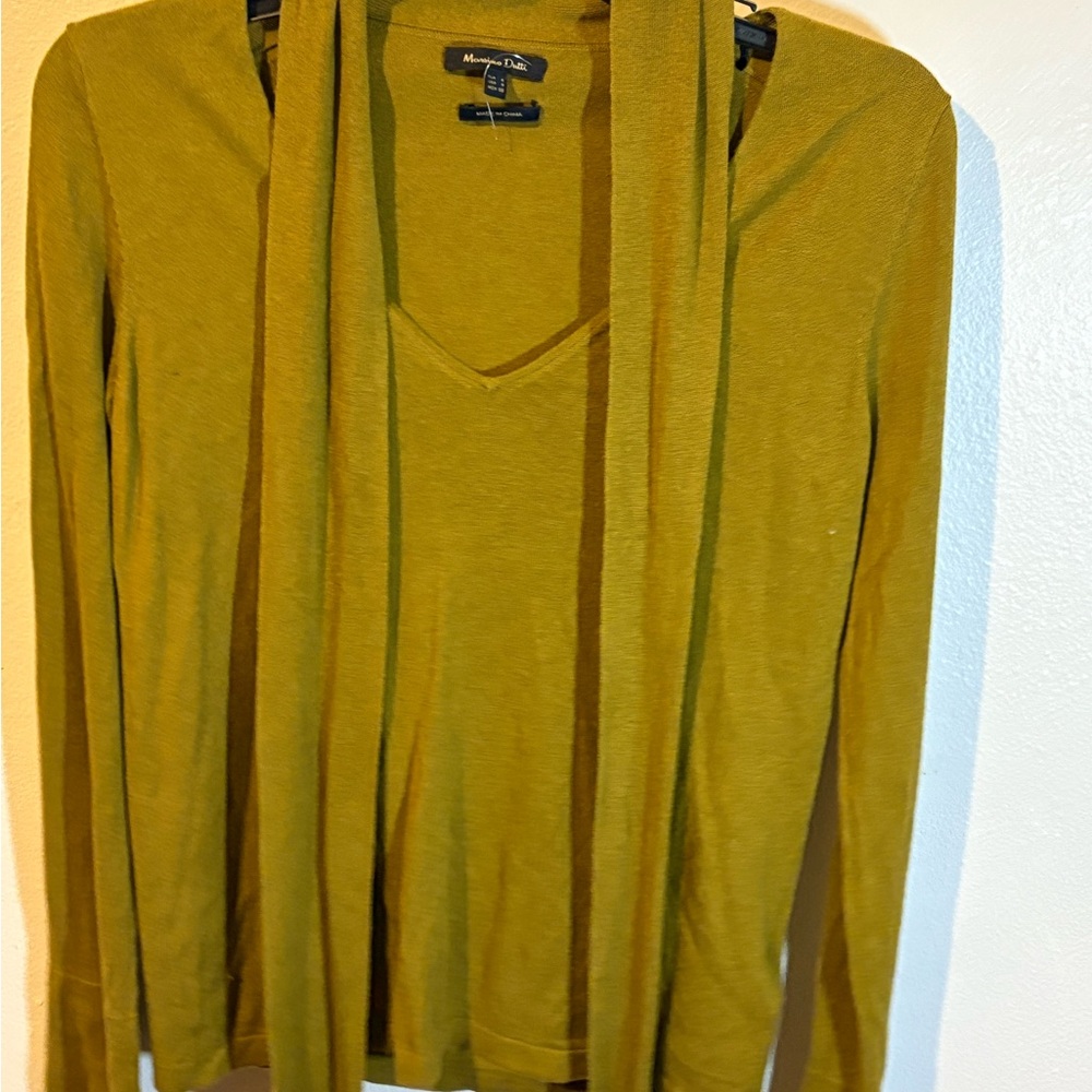 Massimo Dutti Dark Mustard Long Sleeve Tie Front Blouse